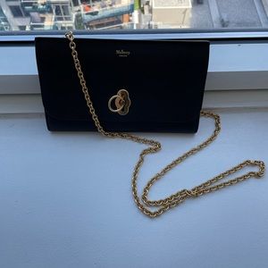 Mulberry Amberly Clutch Black with Gold Chain Strap